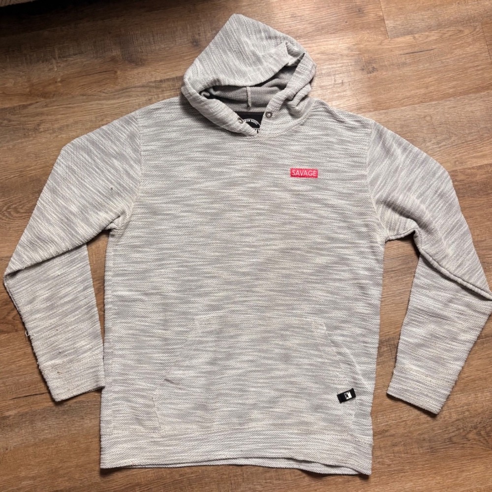 Dikotomy Mens Savage Box Logo Space Dye Textured Hoodie XL Grey White Pullover